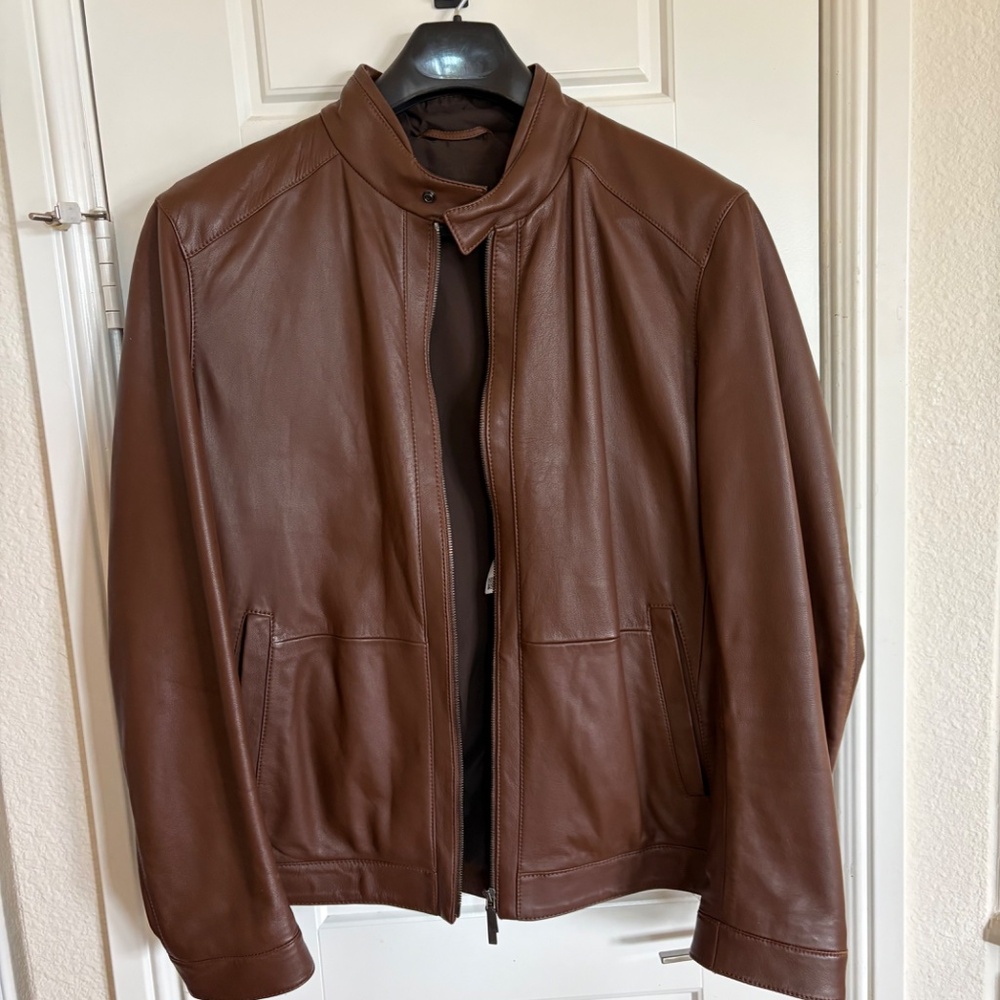 Hugo Boss Lamb Skin Leather Jacket - Excellent Condition - Brown - 44R